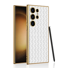 Load image into Gallery viewer, Woven Texture Electroplated Leather Phone Case For Samsung S24 S23 Ultra Plus

