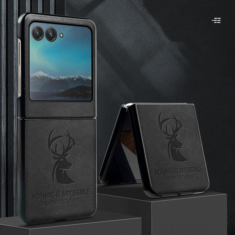 Case For Motorola Razr 40 Ultra Razr 2023 Auspicious Embossed Deer Head PU Leather Case Cover - mycasety2023 Mycasety