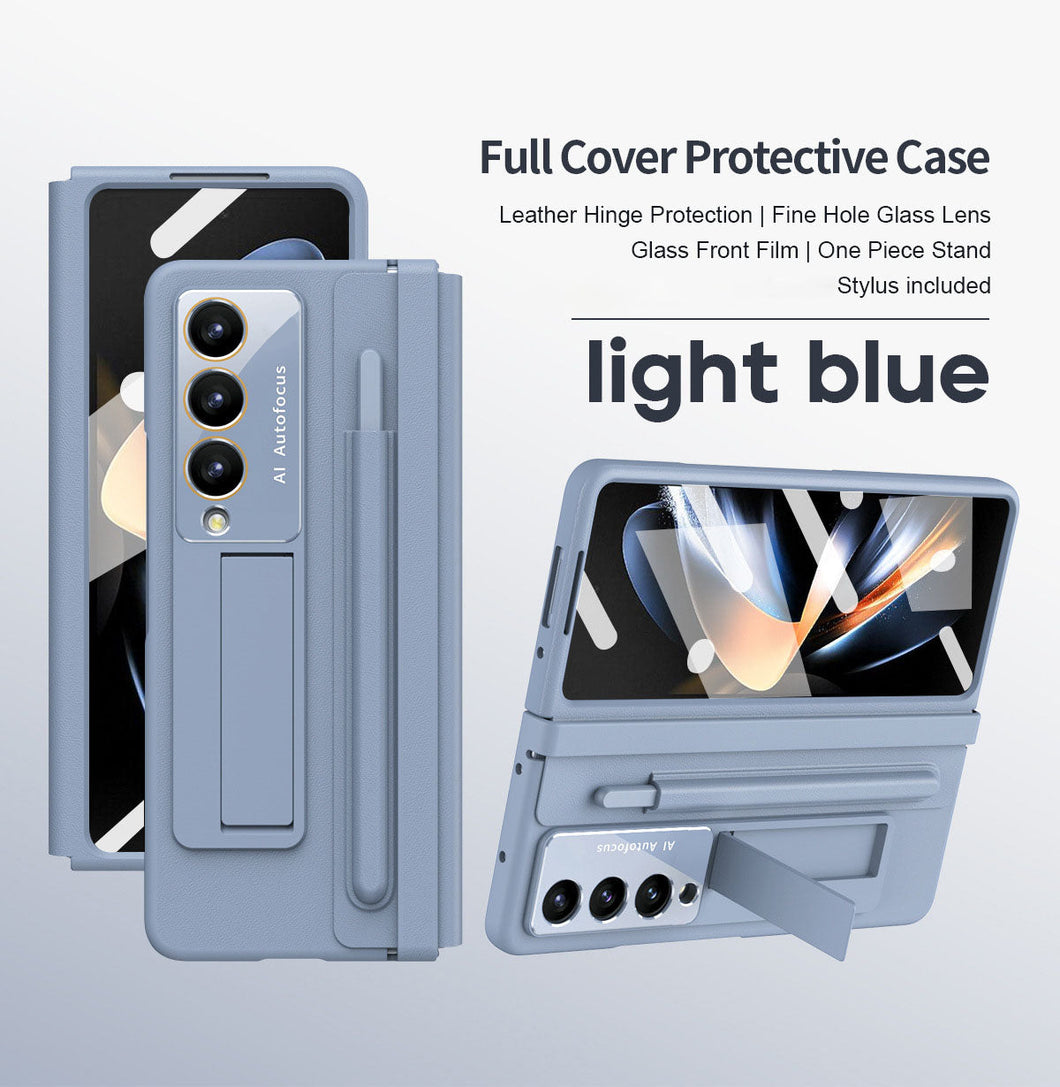 Leather Anti-fall Protective Pen Slot Phone Case With Front Protection Film & Stylus For Samsung Galaxy Z Fold5 Fold4