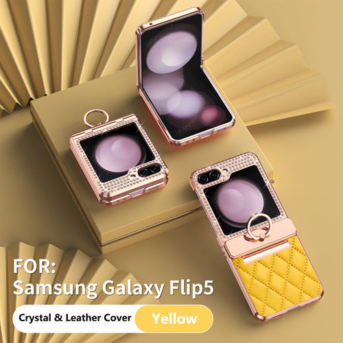 Lyxury Crystal Leather Ring Holder Protective Phone Case For Samsung Galaxy Z Flip 5/4/3 - mycasety2023 Mycasety