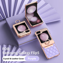 Load image into Gallery viewer, Lyxury Crystal Leather Ring Holder Protective Phone Case For Samsung Galaxy Z Flip 5/4/3 - mycasety2023 Mycasety
