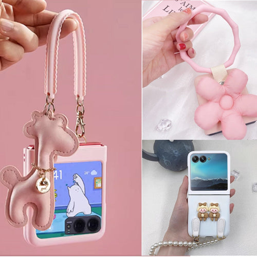 Fashion Cute Diy Giraffe Girl Pearl Short Chain Case For Motorola 40 Ultra Case 2023 Moto Razr 2022 Cover 40ultra - mycasety2023 Mycasety
