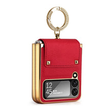 Load image into Gallery viewer, Samsung Galaxy Z Flip4 5G Case Plating Hinge PU Leather Protection Ring Stand Cover for Samsung Z Flip4
