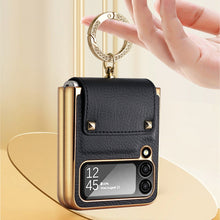 Load image into Gallery viewer, Samsung Galaxy Z Flip4 5G Case Plating Hinge PU Leather Protection Ring Stand Cover for Samsung Z Flip4
