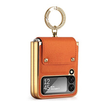 Load image into Gallery viewer, Samsung Galaxy Z Flip4 5G Case Plating Hinge PU Leather Protection Ring Stand Cover for Samsung Z Flip4
