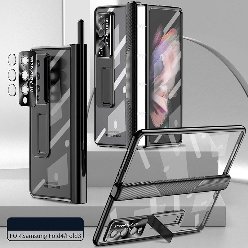 Luxury Transparent Plating Magnetic Hinge Phone Case For Samsung Galaxy Z Fold3 Fold4 5G