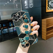 Load image into Gallery viewer, Love Heart Geometric Marble Phone Case with Bracelet For iPhone 11 12 Pro X XR XS Max 7 8 Plus SE 2020 - VooChoice
