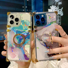 Load image into Gallery viewer, 2021 Luxury Clear Laser Marble Pattern Ring Holder Protective Case For iPhone
