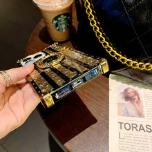 Load image into Gallery viewer, 2021 Luxury Brand Black Rose Flower Stripe Glitter Gold Square Case For iPhone &amp; Samsung With Ring and Wristband
