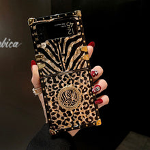 Load image into Gallery viewer, Luxury Leopard Pattern Stripe Glitter Gold Square Case For Samsung Galaxy Z Flip4 Flip3 5G pphonecover
