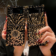 Load image into Gallery viewer, Luxury Leopard Pattern Stripe Glitter Gold Square Case For Samsung Galaxy Z Flip4 Flip3 5G pphonecover
