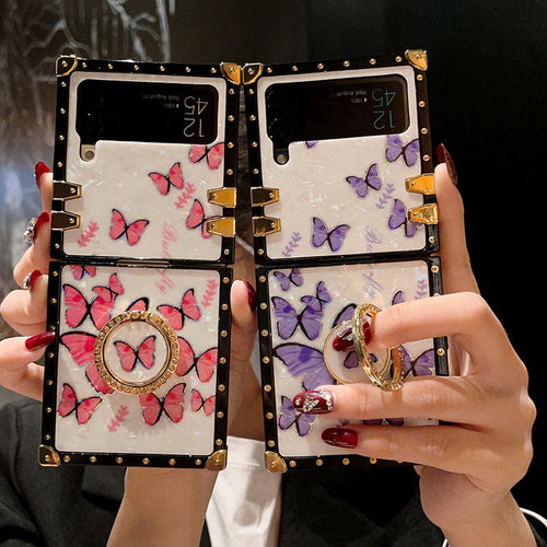 Luxury Butterfly Pattern Ring Holder Protective Case For Samsung Galaxy Z Flip4 Flip3 5G pphonecover