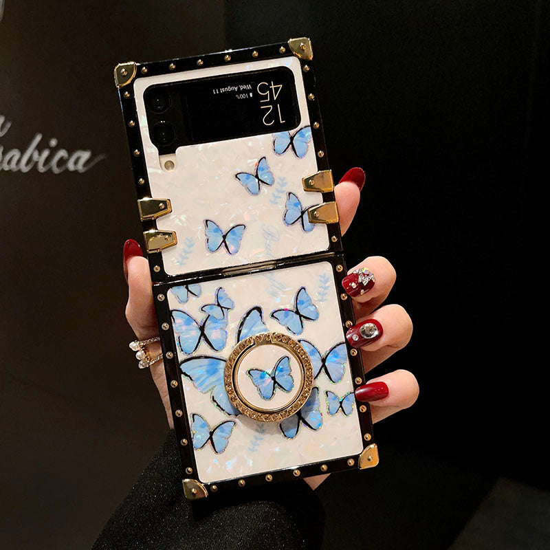 Luxury Butterfly Pattern Ring Holder Protective Case For Samsung Galaxy Z Flip4 Flip3 5G pphonecover