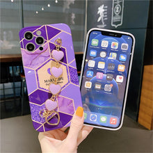 Load image into Gallery viewer, Love Heart Geometric Marble Phone Case with Bracelet For iPhone 11 12 Pro X XR XS Max 7 8 Plus SE 2020 - VooChoice
