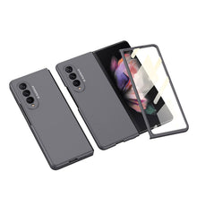 Load image into Gallery viewer, Luxury Leather Carbon Fiber Plating Case For Samsung Galaxy Z Fold3 Fold2 With Tempered Glass Screen
