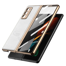 Load image into Gallery viewer, Luxury Leather Carbon Fiber Plating Case For Samsung Galaxy Z Fold3 Fold2 With Tempered Glass Screen
