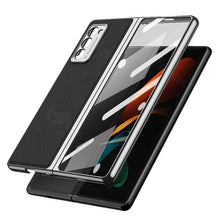 Load image into Gallery viewer, Luxury Leather Carbon Fiber Plating Case For Samsung Galaxy Z Fold3 Fold2 With Tempered Glass Screen
