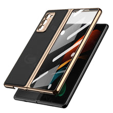 Load image into Gallery viewer, Luxury Leather Carbon Fiber Plating Case For Samsung Galaxy Z Fold3 Fold2 With Tempered Glass Screen
