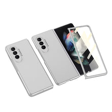 Load image into Gallery viewer, Luxury Leather Carbon Fiber Plating Case For Samsung Galaxy Z Fold3 Fold2 With Tempered Glass Screen
