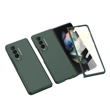 Load image into Gallery viewer, Luxury Leather Carbon Fiber Plating Case For Samsung Galaxy Z Fold3 Fold2 With Tempered Glass Screen
