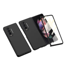 Load image into Gallery viewer, Luxury Leather Carbon Fiber Plating Case For Samsung Galaxy Z Fold3 Fold2 With Tempered Glass Screen
