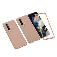 Load image into Gallery viewer, Luxury Leather Carbon Fiber Plating Case For Samsung Galaxy Z Fold3 Fold2 With Tempered Glass Screen
