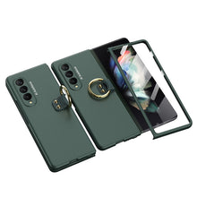 Load image into Gallery viewer, Luxury Leather Carbon Fiber Plating Case For Samsung Galaxy Z Fold3 Fold2 With Tempered Glass Screen
