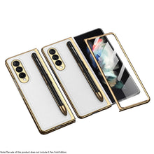 Load image into Gallery viewer, Luxury Leather Carbon Fiber Plating Case For Samsung Galaxy Z Fold3 Fold2 With Tempered Glass Screen
