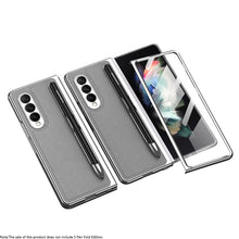 Load image into Gallery viewer, Luxury Leather Carbon Fiber Plating Case For Samsung Galaxy Z Fold3 Fold2 With Tempered Glass Screen
