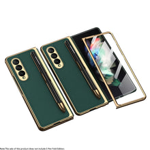 Load image into Gallery viewer, Luxury Leather Carbon Fiber Plating Case For Samsung Galaxy Z Fold3 Fold2 With Tempered Glass Screen
