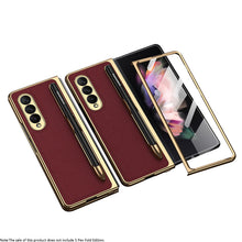 Load image into Gallery viewer, Luxury Leather Carbon Fiber Plating Case For Samsung Galaxy Z Fold3 Fold2 With Tempered Glass Screen
