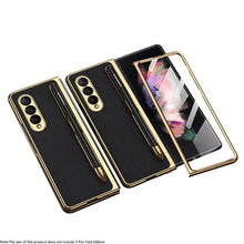 Load image into Gallery viewer, Luxury Leather Carbon Fiber Plating Case For Samsung Galaxy Z Fold3 Fold2 With Tempered Glass Screen
