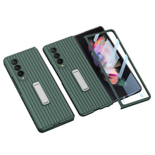 Load image into Gallery viewer, Luxury Leather Carbon Fiber Plating Case For Samsung Galaxy Z Fold3 Fold2 With Tempered Glass Screen
