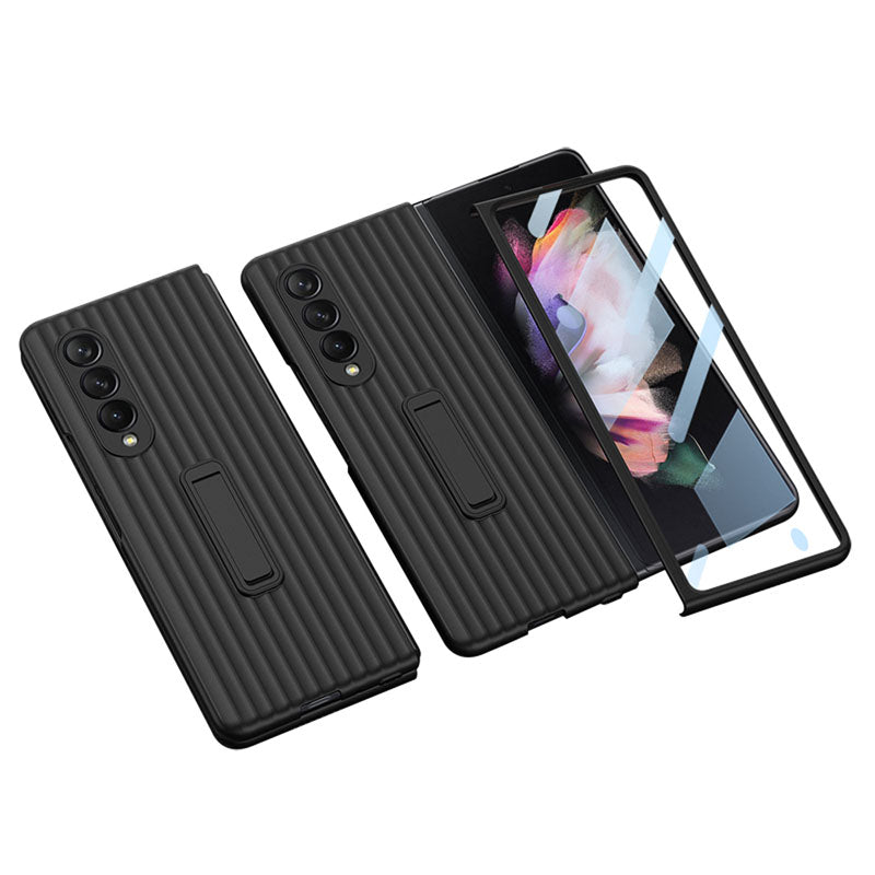 Magnetic Stand Suitcase Pattern All-included Protective Cover For Samsung Galaxy Z Fold 3 5G  With Tempered Glass Screen