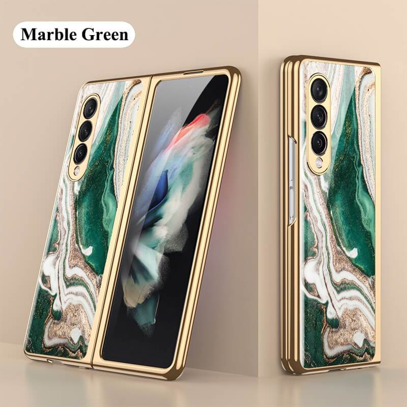 Luxury Marble Glass Case For Samsung Galaxy Z Fold 3 5G