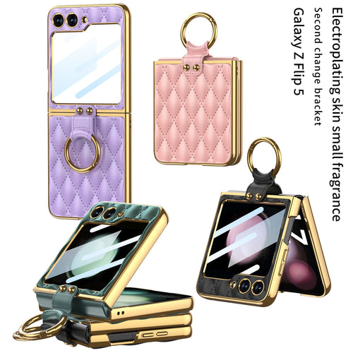 Luxury Leather Electroplating Diamond Protective Cover For Samsung Galaxy Z Flip5 Flip4 Flip3 - mycasety2023 Mycasety