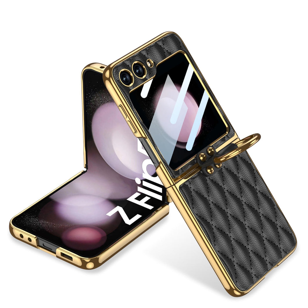 Luxury Leather Electroplating Diamond Protective Cover For Samsung Galaxy Z Flip5 Flip4 Flip3 - mycasety2023 Mycasety