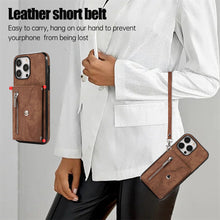 Load image into Gallery viewer, Luxurious Leather Card Holder Anti-fall Protective iPhone Case With Wrist Strap
