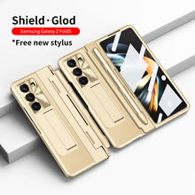 Load image into Gallery viewer, Plating Galaxy Z Fold5 Leather Case with Front Screen Protector &amp; Flat Hinge &amp; Pen Slot With Stylus - mycasety2023 Mycasety
