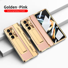 Load image into Gallery viewer, Plating Leather Galaxy Z Fold5 Fold4 Fold3 Case with Front Screen Protector &amp; Flat Hinge Protection &amp; Hidden Stand - mycasety2023 Mycasety
