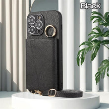 Load image into Gallery viewer, Luxurious Leather Card Holder Anti-fall Protective iPhone Case With Lanyard
