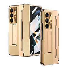 Load image into Gallery viewer, Plating Leather Galaxy Z Fold5 Fold4 Fold3 Case with Front Screen Protector &amp; Flat Hinge Protection &amp; Hidden Stand - mycasety2023 Mycasety
