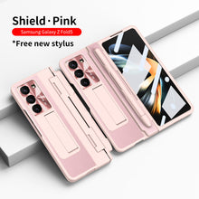 Load image into Gallery viewer, Plating Galaxy Z Fold5 Leather Case with Front Screen Protector &amp; Flat Hinge &amp; Pen Slot With Stylus - mycasety2023 Mycasety
