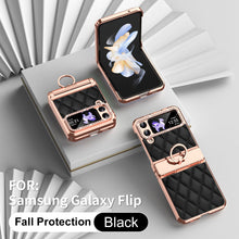Load image into Gallery viewer, Luxury Leather Ring Holder Phone Case For Samsung Galaxy Z Flip5 Flip4 Flip3 - mycasety2023 Mycasety
