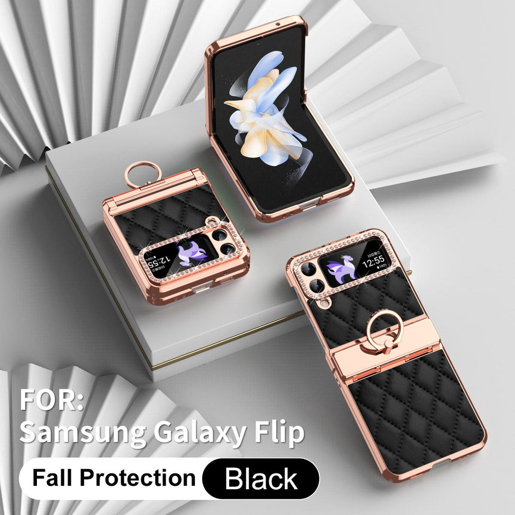 Luxury Leather Ring Holder Phone Case For Samsung Galaxy Z Flip5 Flip4 Flip3 - mycasety2023 Mycasety