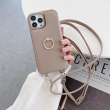 Load image into Gallery viewer, Luxurious Leather Card Holder Anti-fall Protective iPhone Case With Lanyard &amp; Mirror
