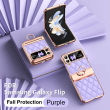 Load image into Gallery viewer, Luxury Leather Ring Holder Phone Case For Samsung Galaxy Z Flip5 Flip4 Flip3 - mycasety2023 Mycasety
