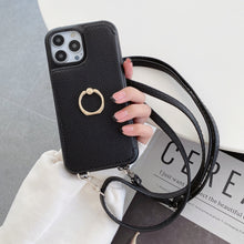Load image into Gallery viewer, Luxurious Leather Card Holder Anti-fall Protective iPhone Case With Lanyard &amp; Mirror
