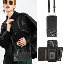 Load image into Gallery viewer, Luxurious Leather Card Holder Anti-fall Protective iPhone Case With Lanyard
