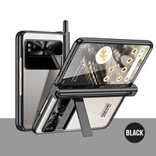 Load image into Gallery viewer, Mycasety Electroplated Transparent Google Pixel Fold Case with Dual Hinge Protector &amp; Screen Protector &amp; Hidden Kickstand Pen Slot &amp; Free Stylus
